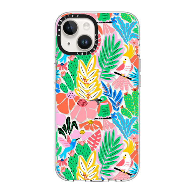 Sandra Hutter x CASETiFY iPhone 14 ケース クリア クリア ケース MagSafe対応 Tropical Birds Jungle Rainforest Exotic Summer Pattern