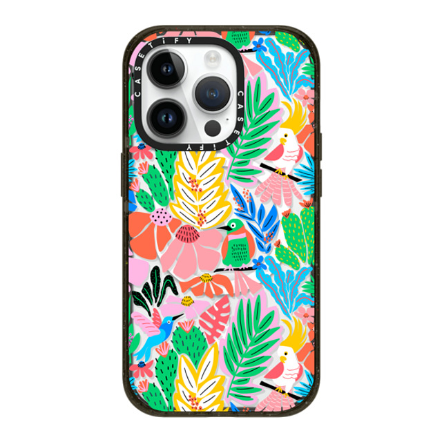 Sandra Hutter x CASETiFY iPhone 14 Pro ケース ブラック インパクトケース MagSafe対応 Tropical Birds Jungle Rainforest Exotic Summer Pattern