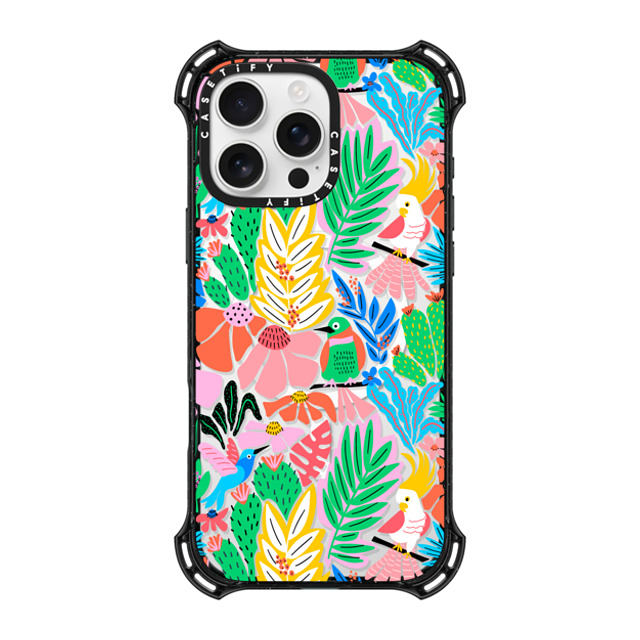 Sandra Hutter x CASETiFY iPhone 16 Pro Max ケース ブラック バウンスケース Tropical Birds Jungle Rainforest Exotic Summer Pattern