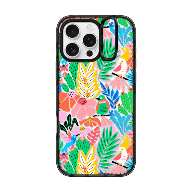 Sandra Hutter x CASETiFY iPhone 16 Pro Max ケース ブラック インパクトリングスタンドケース MagSafe対応 Tropical Birds Jungle Rainforest Exotic Summer Pattern