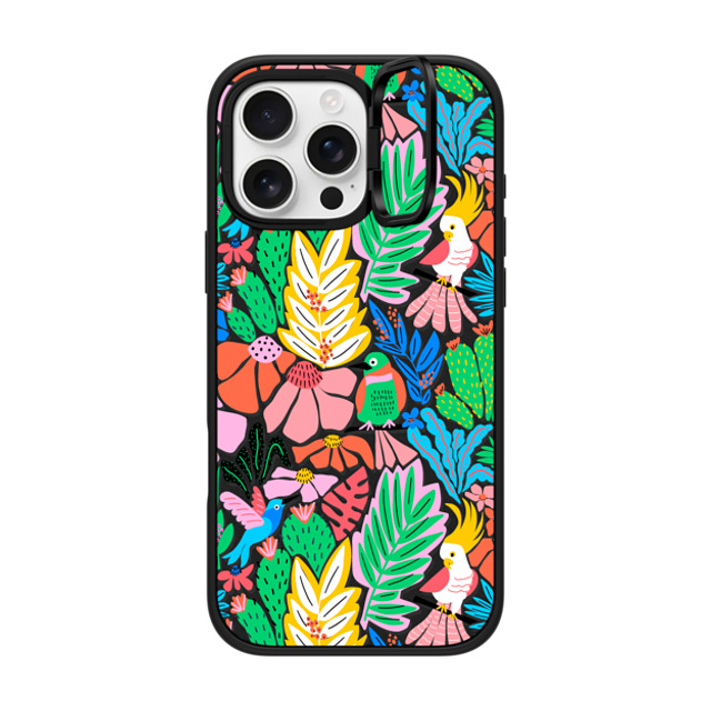 Sandra Hutter x CASETiFY iPhone 16 Pro Max ケース マットブラック インパクトリングスタンドケース MagSafe対応 Tropical Birds Jungle Rainforest Exotic Summer Pattern