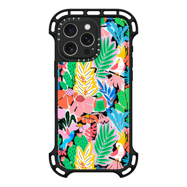 Sandra Hutter x CASETiFY iPhone 16 Pro Max ケース ブラック ウルトラ バウンスケース MagSafe対応 Tropical Birds Jungle Rainforest Exotic Summer Pattern