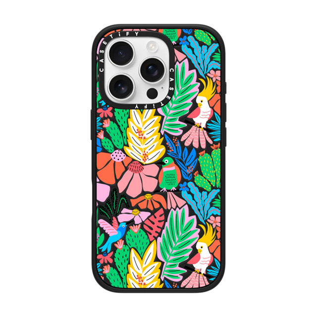 Sandra Hutter x CASETiFY iPhone 16 Pro ケース マットブラック インパクトケース MagSafe対応 Tropical Birds Jungle Rainforest Exotic Summer Pattern