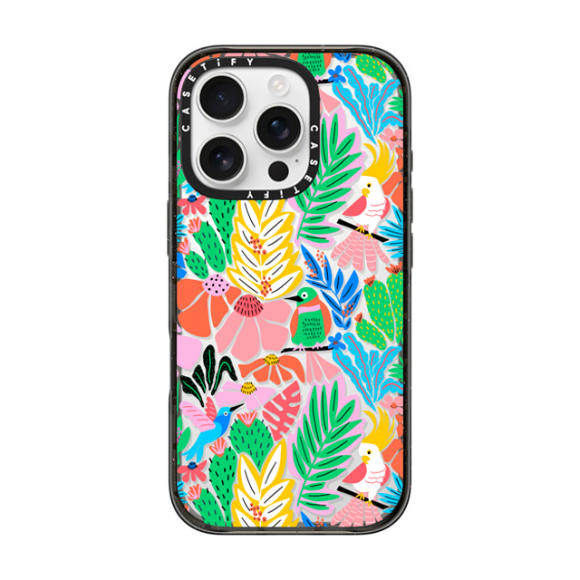 Sandra Hutter x CASETiFY iPhone 16 Pro ケース ブラック インパクトケース Tropical Birds Jungle Rainforest Exotic Summer Pattern