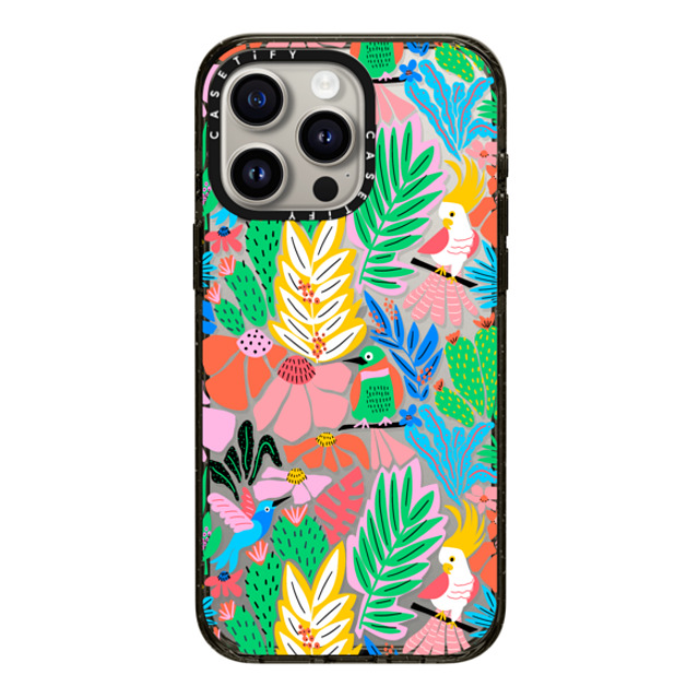 Sandra Hutter x CASETiFY iPhone 15 Pro Max ケース ブラック インパクトケース Tropical Birds Jungle Rainforest Exotic Summer Pattern