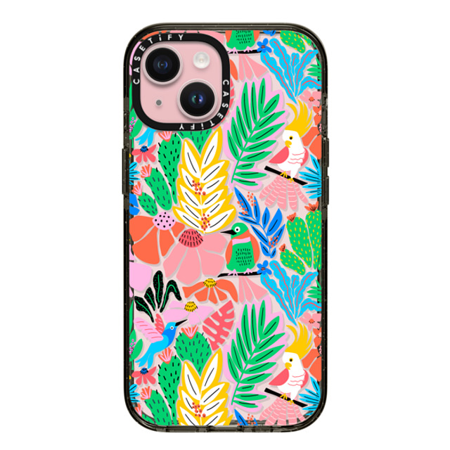 Sandra Hutter x CASETiFY iPhone 15 ケース ブラック インパクトケース Tropical Birds Jungle Rainforest Exotic Summer Pattern