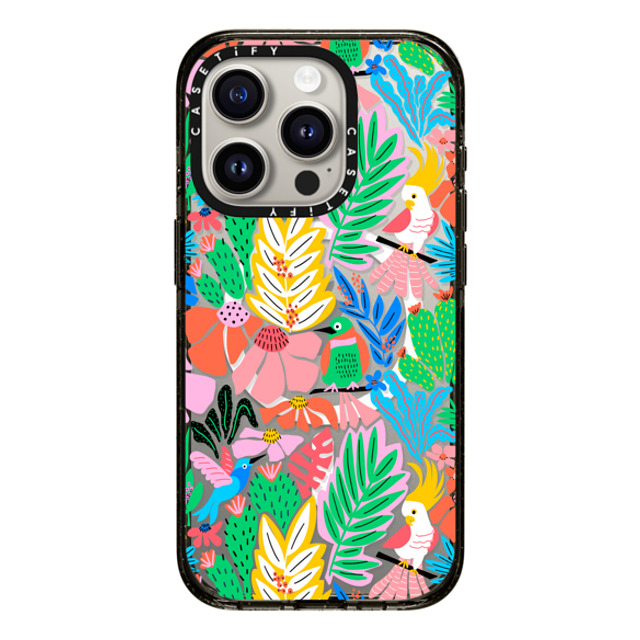 Sandra Hutter x CASETiFY iPhone 15 Pro ケース ブラック インパクトケース MagSafe対応 Tropical Birds Jungle Rainforest Exotic Summer Pattern