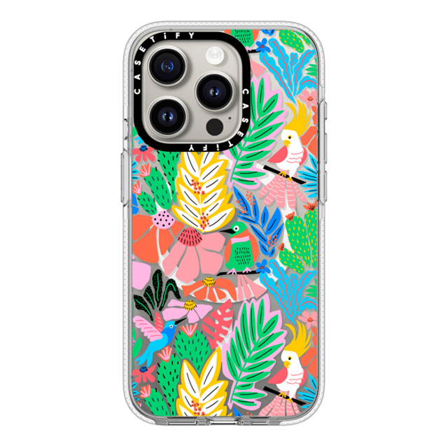 Sandra Hutter x CASETiFY iPhone 15 Pro ケース クリア クリア ケース MagSafe対応 Tropical Birds Jungle Rainforest Exotic Summer Pattern