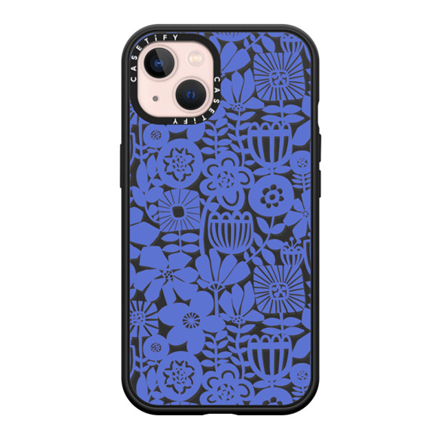 Sandra Hutter x CASETiFY iPhone 13 ケース マットブラック インパクトケース MagSafe対応 Paper Cutting Floral Collage Blue by Sandra Hutter