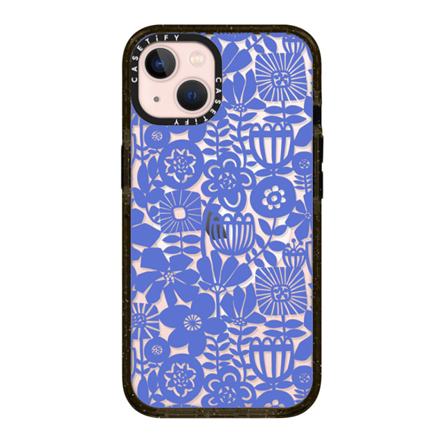 Sandra Hutter x CASETiFY iPhone 13 ケース ブラック インパクトケース MagSafe対応 Paper Cutting Floral Collage Blue by Sandra Hutter