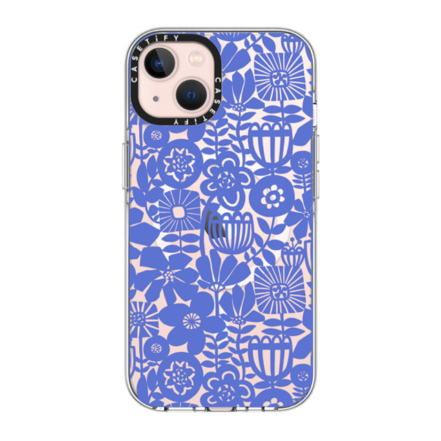 Sandra Hutter x CASETiFY iPhone 13 ケース クリア クリア ケース MagSafe対応 Paper Cutting Floral Collage Blue by Sandra Hutter