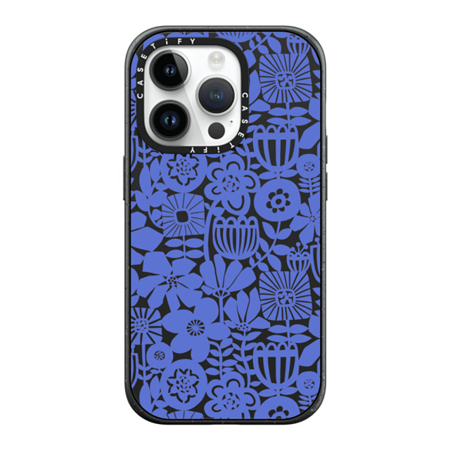 Sandra Hutter x CASETiFY iPhone 14 Pro ケース マットブラック インパクトケース MagSafe対応 Paper Cutting Floral Collage Blue by Sandra Hutter