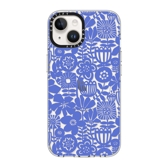 Sandra Hutter x CASETiFY iPhone 14 ケース クリア クリア ケース MagSafe対応 Paper Cutting Floral Collage Blue by Sandra Hutter