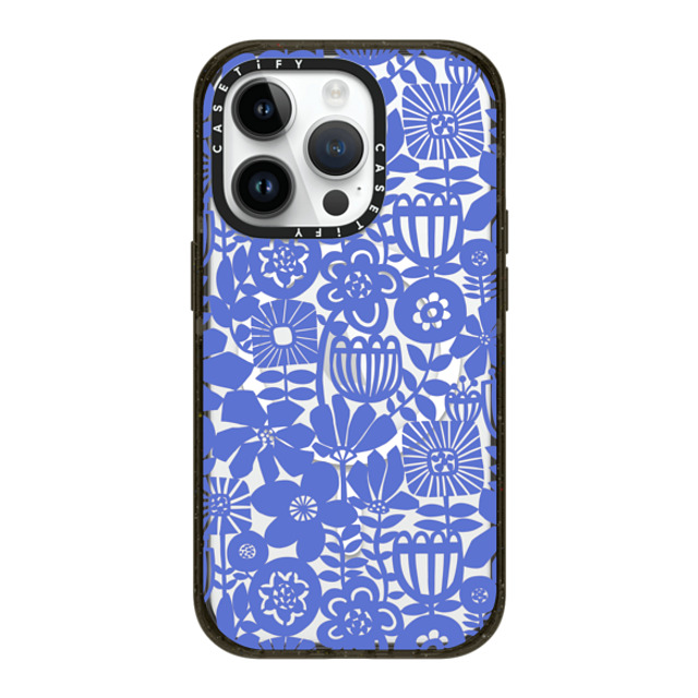 Sandra Hutter x CASETiFY iPhone 14 Pro ケース ブラック インパクトケース MagSafe対応 Paper Cutting Floral Collage Blue by Sandra Hutter