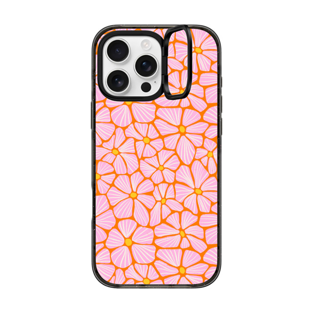 Sandra Hutter x CASETiFY iPhone 16 Pro Max ケース ブラック インパクトリングスタンドケース MagSafe対応 Mosaic Flowers by Sandra Hutter