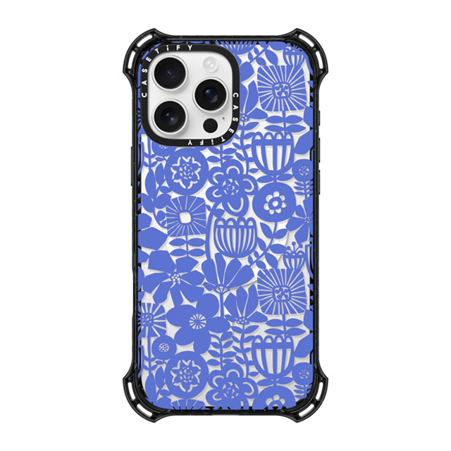 Sandra Hutter x CASETiFY iPhone 16 Pro Max ケース ブラック バウンスケース Paper Cutting Floral Collage Blue by Sandra Hutter