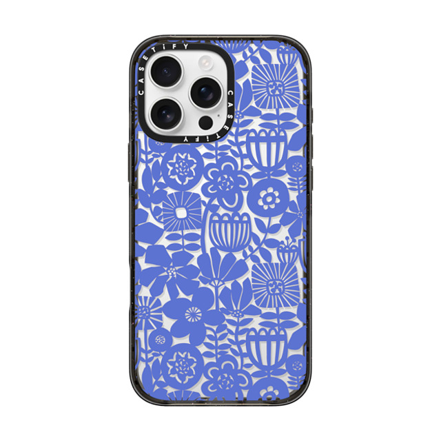 Sandra Hutter x CASETiFY iPhone 16 Pro Max ケース ブラック インパクトケース Paper Cutting Floral Collage Blue by Sandra Hutter