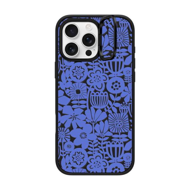 Sandra Hutter x CASETiFY iPhone 16 Pro Max ケース マットブラック インパクトリングスタンドケース MagSafe対応 Paper Cutting Floral Collage Blue by Sandra Hutter