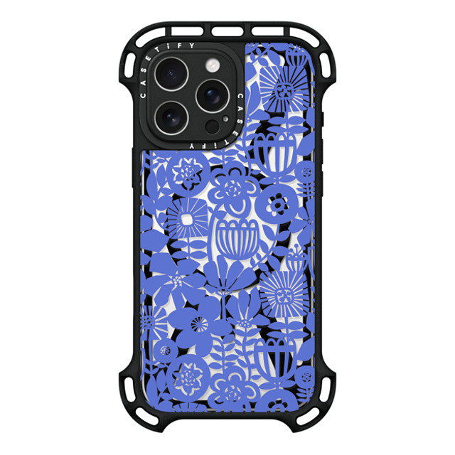 Sandra Hutter x CASETiFY iPhone 16 Pro Max ケース ブラック ウルトラ バウンスケース MagSafe対応 Paper Cutting Floral Collage Blue by Sandra Hutter