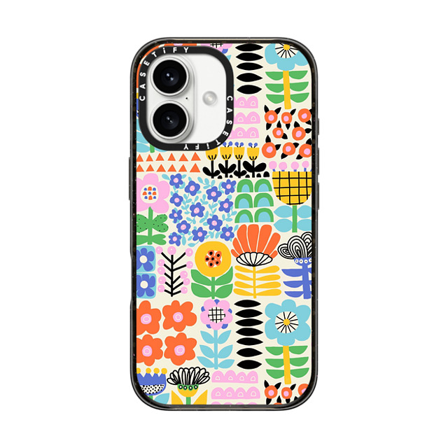 Sandra Hutter x CASETiFY iPhone 16 ケース ブラック インパクトケース MagSafe対応 Scandinavian Maximalist Florals by Sandra Hutter