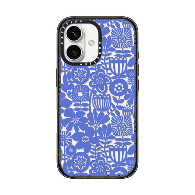 Sandra Hutter x CASETiFY iPhone 16 ケース ブラック インパクトケース MagSafe対応 Paper Cutting Floral Collage Blue by Sandra Hutter