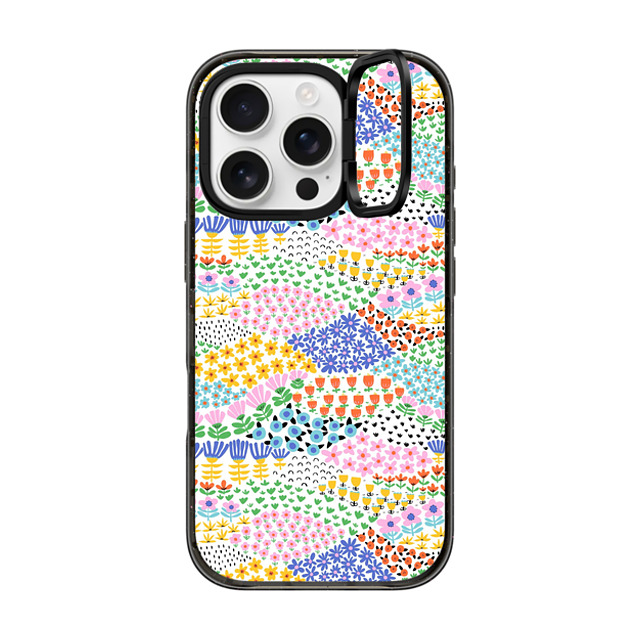 Sandra Hutter x CASETiFY iPhone 16 Pro ケース ブラック インパクトリングスタンドケース MagSafe対応 Flower Meadow by Sandra Hutter