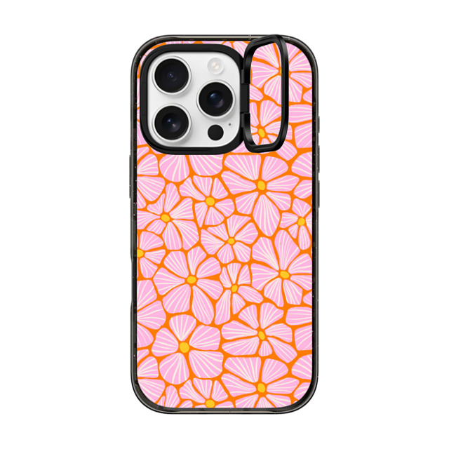 Sandra Hutter x CASETiFY iPhone 16 Pro ケース ブラック インパクトリングスタンドケース MagSafe対応 Mosaic Flowers by Sandra Hutter