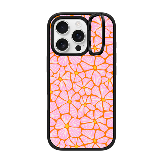 Sandra Hutter x CASETiFY iPhone 16 Pro ケース マットブラック インパクトリングスタンドケース MagSafe対応 Mosaic Flowers by Sandra Hutter