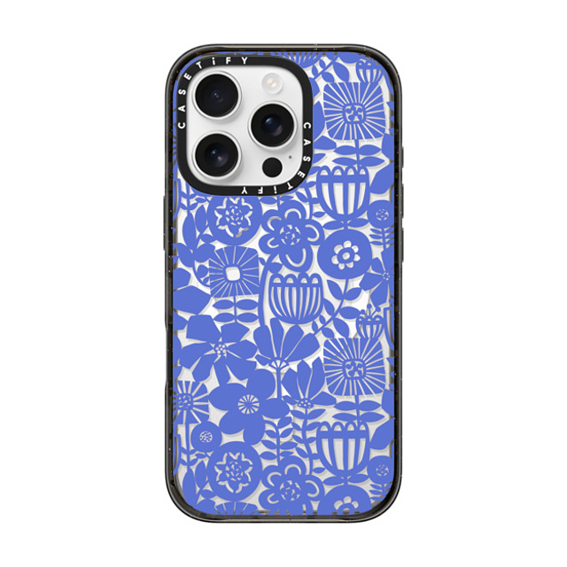 Sandra Hutter x CASETiFY iPhone 16 Pro ケース ブラック インパクトケース MagSafe対応 Paper Cutting Floral Collage Blue by Sandra Hutter