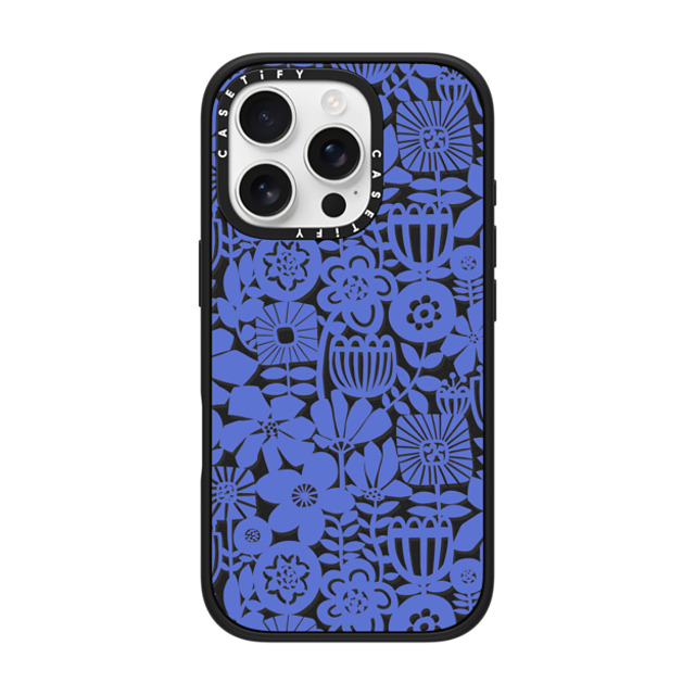 Sandra Hutter x CASETiFY iPhone 16 Pro ケース マットブラック インパクトケース MagSafe対応 Paper Cutting Floral Collage Blue by Sandra Hutter