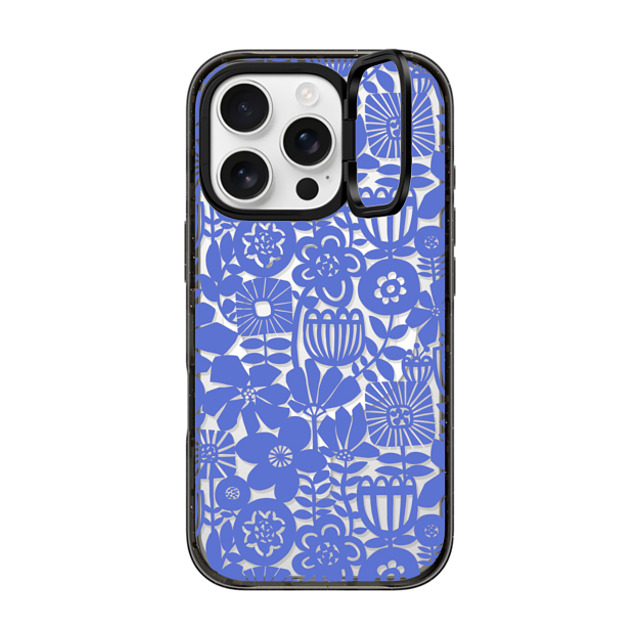 Sandra Hutter x CASETiFY iPhone 16 Pro ケース ブラック インパクトリングスタンドケース MagSafe対応 Paper Cutting Floral Collage Blue by Sandra Hutter