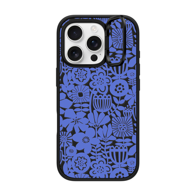 Sandra Hutter x CASETiFY iPhone 16 Pro ケース マットブラック インパクトリングスタンドケース MagSafe対応 Paper Cutting Floral Collage Blue by Sandra Hutter