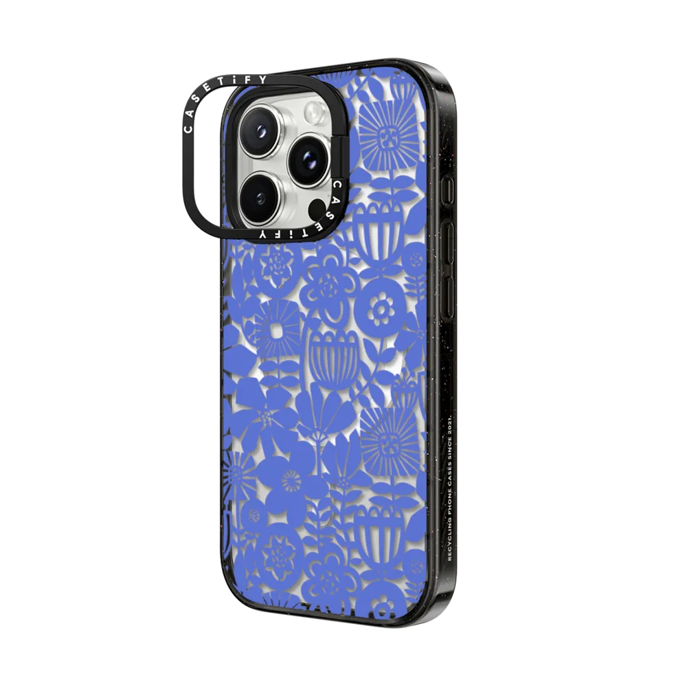 Impact Ring Stand iPhone 16 Pro Case MagSafe Compatible - Paper Cutting Floral Collage Blue by Sandra Hutter