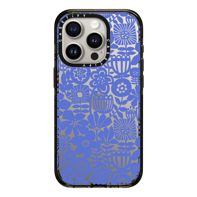 Sandra Hutter x CASETiFY iPhone 15 Pro ケース ブラック インパクトケース Paper Cutting Floral Collage Blue by Sandra Hutter