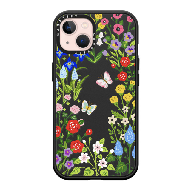 Skylar Kim x CASETiFY iPhone 13 ケース マットブラック インパクトケース MagSafe対応 Floral Garden with Butterflies