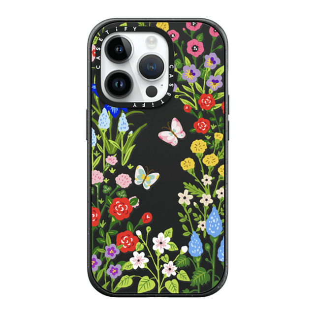 Skylar Kim x CASETiFY iPhone 14 Pro ケース マットブラック インパクトケース MagSafe対応 Floral Garden with Butterflies