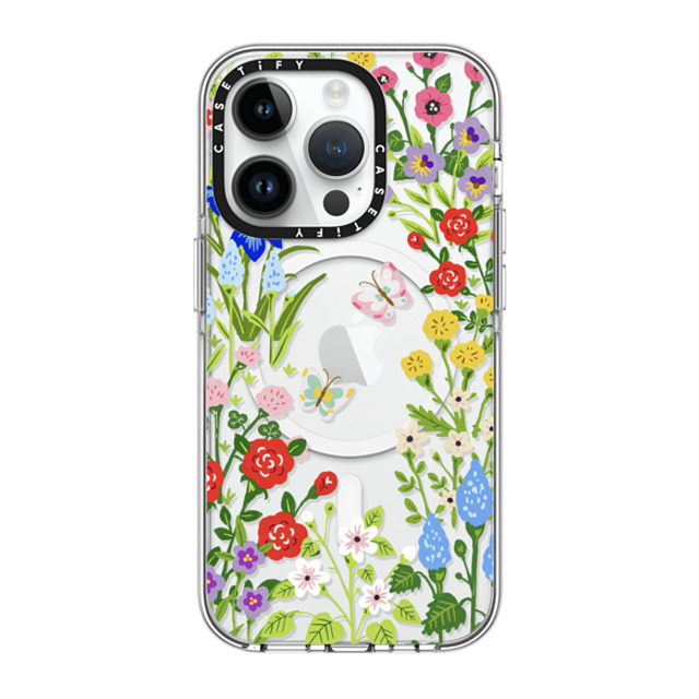 Skylar Kim x CASETiFY iPhone 14 Pro ケース クリア クリア ケース MagSafe対応 Floral Garden with Butterflies