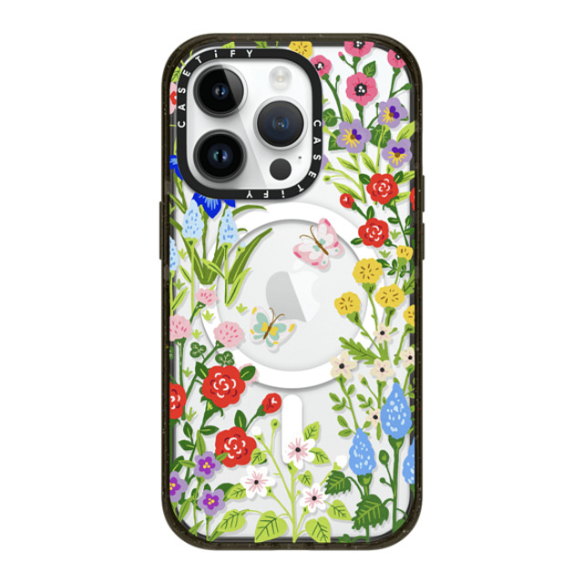 Skylar Kim x CASETiFY iPhone 14 Pro ケース ブラック インパクトケース MagSafe対応 Floral Garden with Butterflies