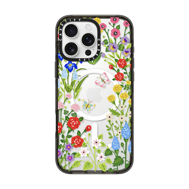 Skylar Kim x CASETiFY iPhone 16 Pro Max ケース ブラック インパクトケース MagSafe対応 Floral Garden with Butterflies