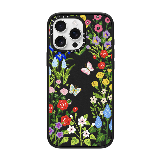 Skylar Kim x CASETiFY iPhone 16 Pro Max ケース マットブラック インパクトケース MagSafe対応 Floral Garden with Butterflies