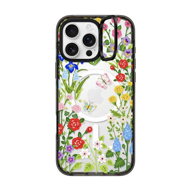 Skylar Kim x CASETiFY iPhone 16 Pro Max ケース ブラック インパクトリングスタンドケース MagSafe対応 Floral Garden with Butterflies