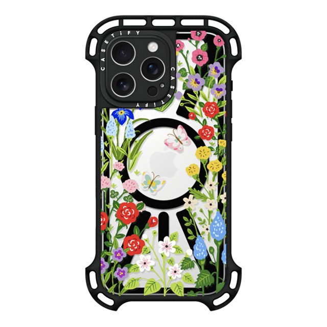 Skylar Kim x CASETiFY iPhone 16 Pro Max ケース ブラック ウルトラ バウンスケース MagSafe対応 Floral Garden with Butterflies