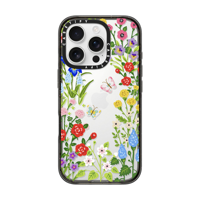 Skylar Kim x CASETiFY iPhone 16 Pro ケース ブラック インパクトケース Floral Garden with Butterflies