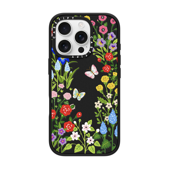 Skylar Kim x CASETiFY iPhone 16 Pro ケース マットブラック インパクトケース Floral Garden with Butterflies