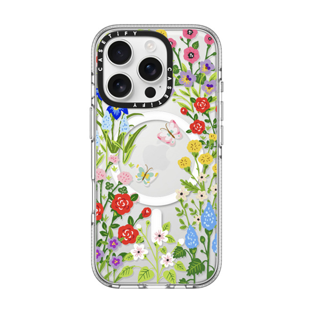 Skylar Kim x CASETiFY iPhone 16 Pro ケース クリア クリア ケース MagSafe対応 Floral Garden with Butterflies