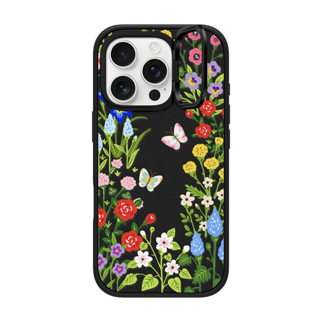 Skylar Kim x CASETiFY iPhone 16 Pro ケース マットブラック インパクトリングスタンドケース MagSafe対応 Floral Garden with Butterflies