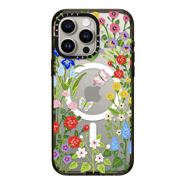 Skylar Kim x CASETiFY iPhone 15 Pro Max ケース ブラック インパクトケース MagSafe対応 Floral Garden with Butterflies