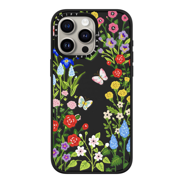 Skylar Kim x CASETiFY iPhone 15 Pro Max ケース マットブラック インパクトケース MagSafe対応 Floral Garden with Butterflies