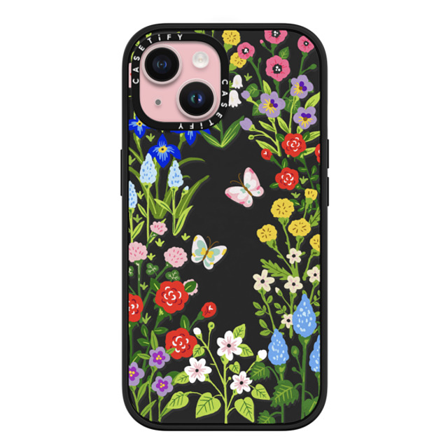 Skylar Kim x CASETiFY iPhone 15 ケース マットブラック インパクトケース MagSafe対応 Floral Garden with Butterflies