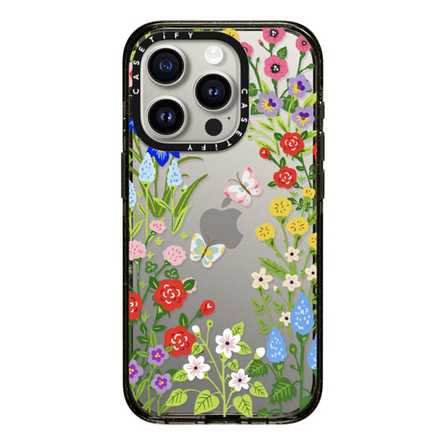 Skylar Kim x CASETiFY iPhone 15 Pro ケース ブラック インパクトケース Floral Garden with Butterflies